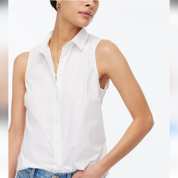 J. Crew Tops - J. Crew Sleeveless Cotton Poplin Shirt in Signature Fit White Size S